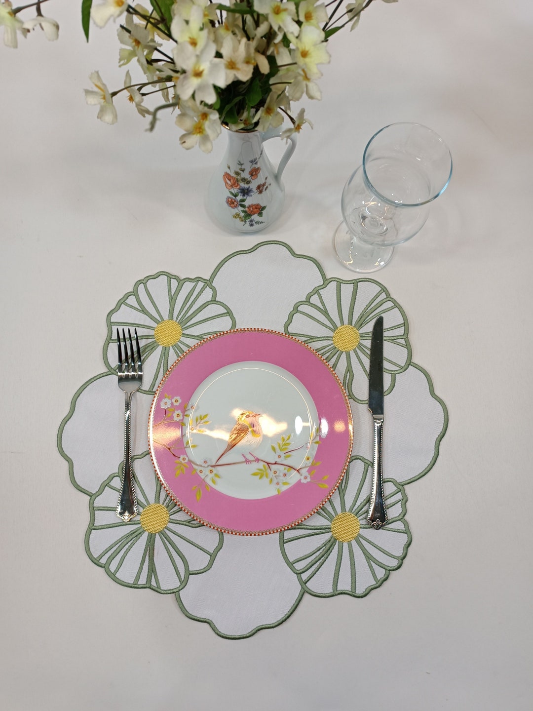 White Round Placemats Placemats Set of 6 Woven Round Etsy