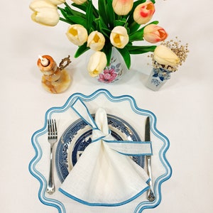 Beautiful Placemats cotton polyester and napkins %100 linen Set for 6 |  Embroidered White Modern Placemats