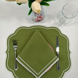 12 Pieces Beautiful  Placemats and napkins Set for 6 |  Embroidered White Modern Placemats