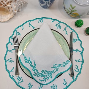 Green and Orange Branches Embossed White Round  Placemats | Placemats Set of 6 | Woven  Round Placemats