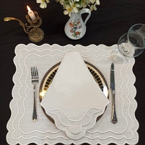 12 Pieces White Placemats and Napkins |  Reusable Small Embossed Napkins |  Placemats Set of 6