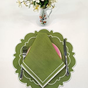 Beautiful Placemats and napkins Set for 6 |  Embroidered Green Modern Placemats