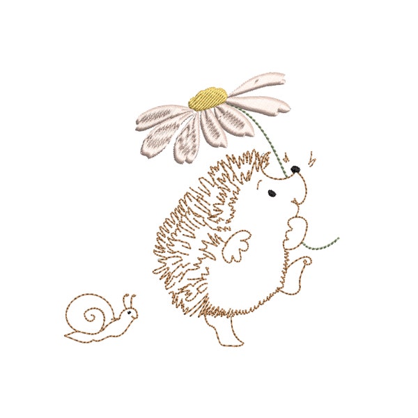 Easter Hedgehog with Daisy Machine Embroidery Design, Flower Floral Botanical Pattern Instant Download Zip - 5 sizes