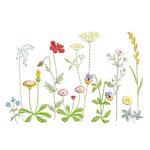 Wild Flowers Machine Embroidery Floral Botanical Meadow Garden Pattern Instant Download Zip - ANY SIZE