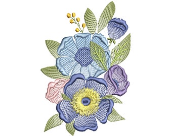 Flowers Machine Embroidery Flower Floral Botanical Meadow Garden Pattern Instant Download Zip - 4 sizes