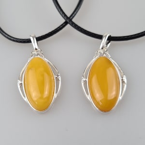 White Amber Pendant, Natural Baltic Amber, Silver And Amber Jewerly, Elegant Amber Pendant, Gift for Her, Gift for Him, Oval Amber Pendant