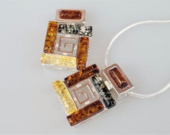 Green Baltic Amber Pendant: Sterling Silver Teardrop Jewelry
