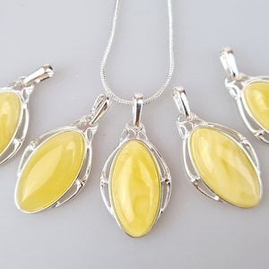 White Amber Pendant, Natural Baltic Amber, Silver And Amber Jewerly, Elegant Amber Pendant, Gift for Her, Gift for Him, Oval Amber Pendant