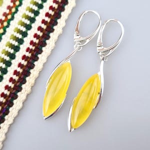 Large Yellow Amber Earrings, Silver And Amber, Beautiful Gemstone, Natural Baltic Amber, Amber Genuine Earrings, Amber Jewerly, Gift for Her