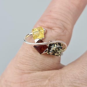Amber Ring, Multicolor Amber Ring, Silver Ring, Natural Baltic Amber, Amber and Silver, Genuine Gemstone, Baltic Jewerly, Gift for Her