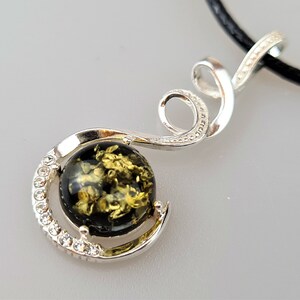 Green Amber Pendant, Natural Baltic Amber, Silver And Amber Jewerly, Elegant Amber Pendant, Gift for Her and Him, Lithuanian Jewelry Gift