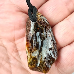 Raw Green Amber Pendant, Natural Hole, Amulet Gemstone Jewerly, Handmade Natural Amber, Gift for Her and Him, Beautiful Lithuanian Jewelry