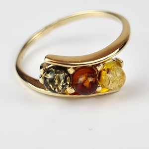 Amber Ring, Beautiful Amber Ring, Silver Gold Ring, Natural Baltic Amber, Amber and Silver, Genuine Gemstone, Baltic Jewerly, Gift for Her