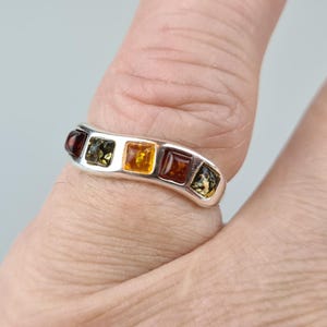 Multicolor Amber Ring, Beautiful Ring, Silver Ring, Natural Baltic Amber, Amber and Silver, Genuine Gemstone, Baltic Jewerly, Gift for Her