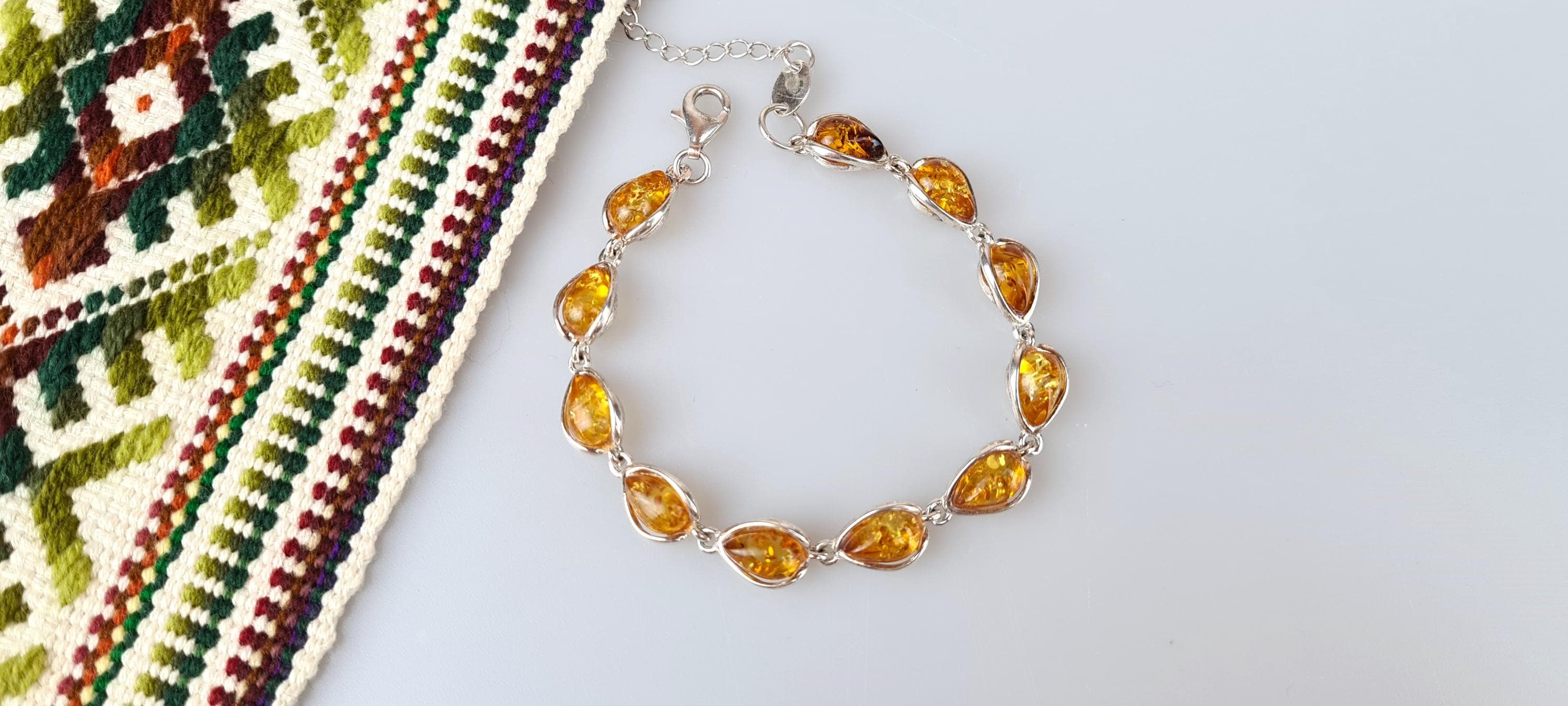 Bracelet Ambre Jaune Et Argent 925 – Neuf Avec étiquettes, Fabriqué En Allemagne, Unisexe