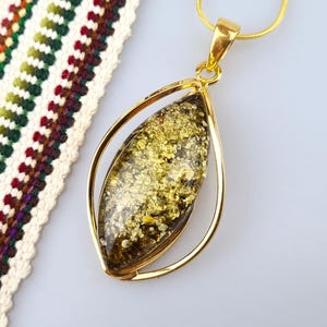 Green Amber Pendant, Natural Baltic Amber, 925 Silver Gold Plated Jewelry , Elegant Amber Pendant, Gift for Her and Him, Teardrop Pendant