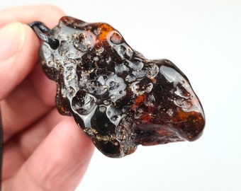 Raw Baltic Amber Pendant: Natural Green-Brown Gemstone Amulet