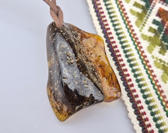 Raw Green Baltic Amber Pendant: Handmade Amulet Jewelry, No Metal