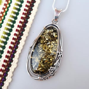 Green Amber Pendant, Natural Baltic Amber, 925 Silver And Amber Jewerly, Elegant Amber Pendant, Gift for Her and Him, Teardrop Amber Pendant