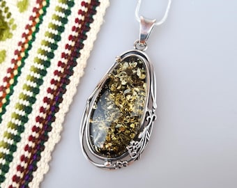 Green Baltic Amber Pendant: 925 Sterling Silver & Teardrop Gemstone Handmade Jewelry