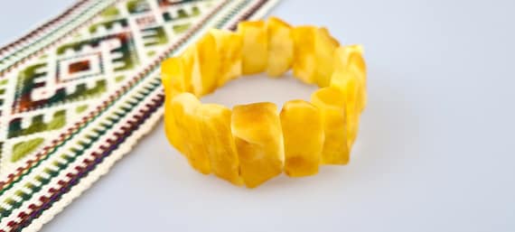 Bracelet En Perles D'ambre Naturel De La Baltique - Couleur Blanc Ambre Jaune D'œuf, Poids 13,55 G, Longueur 20 Cm