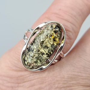 Green Amber Ring, Silver Ring, Beautiful Amber Ring, Natural Baltic Amber, Amber and Silver, Genuine Gemstone, Baltic Jewerly, Gift for Her