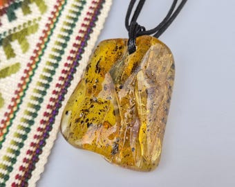 Raw Yellow Green Baltic Amber Pendant: Natural Amulet No Hole Gemstone Jewelry