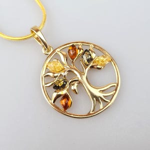Baltic Amber Tree Pendant: Sterling Silver & Gold Jewelry