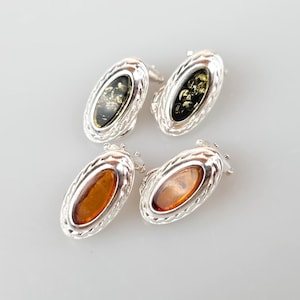 Clips in Amber Earrings, Green and Brown Amber Clips, 925 Silver and Amber Jewelry, Amber Earrings no Hole Needed, Lithuanian Amber Jewelry