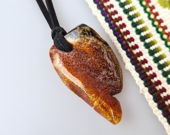Raw Baltic Amber Pendant: Natural Green-Yellow Amulet, Metal-Free