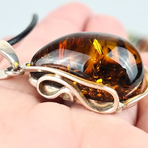 Green Amber Pendant, Natural Baltic Amber, Silver And Amber Jewerly, Elegant Amber Pendant, Gift for Her and Him, Teardrop Amber Pendant