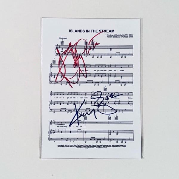 Dolly Parton and Kenny Rogers Islands in the Stream Autographed A4 Sheet Music
