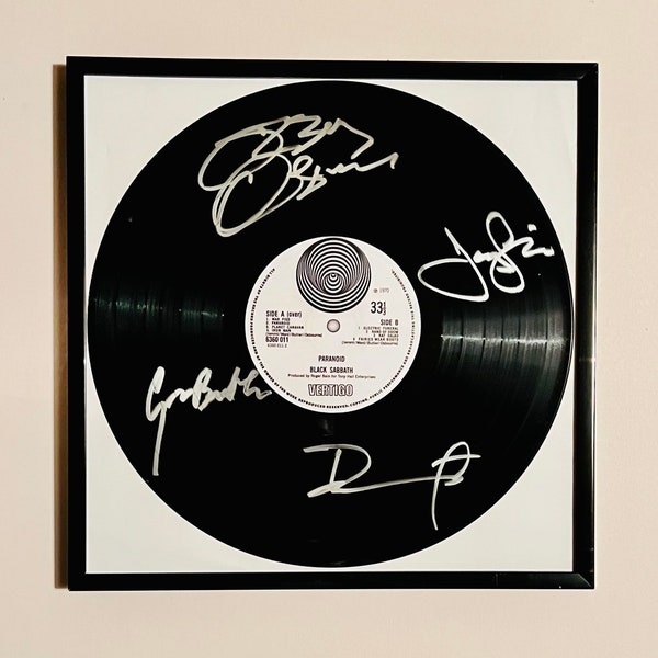Disco de vinilo autografiado paranoico de Black Sabbath enmarcado