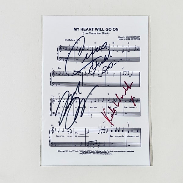 Celine Dion My Heart Will Go On (Love Theme From Titanic) Autographed A4 Sheet Music