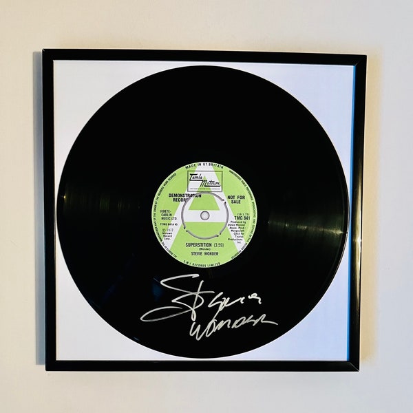 Stevie Wonder Superstition Autographié Disque Vinyle Encadré