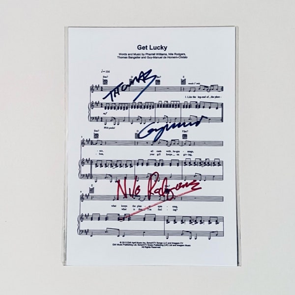 Daft Punk Get Lucky Autographed A4 Sheet Music