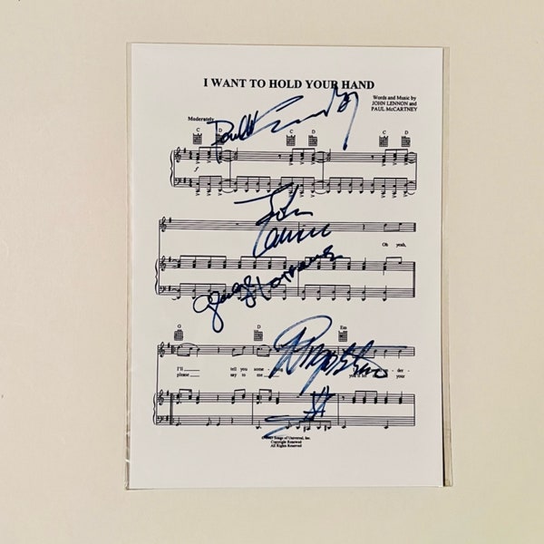 The Beatles I Want To Hold Your Hand Autographed A4 Sheet Music