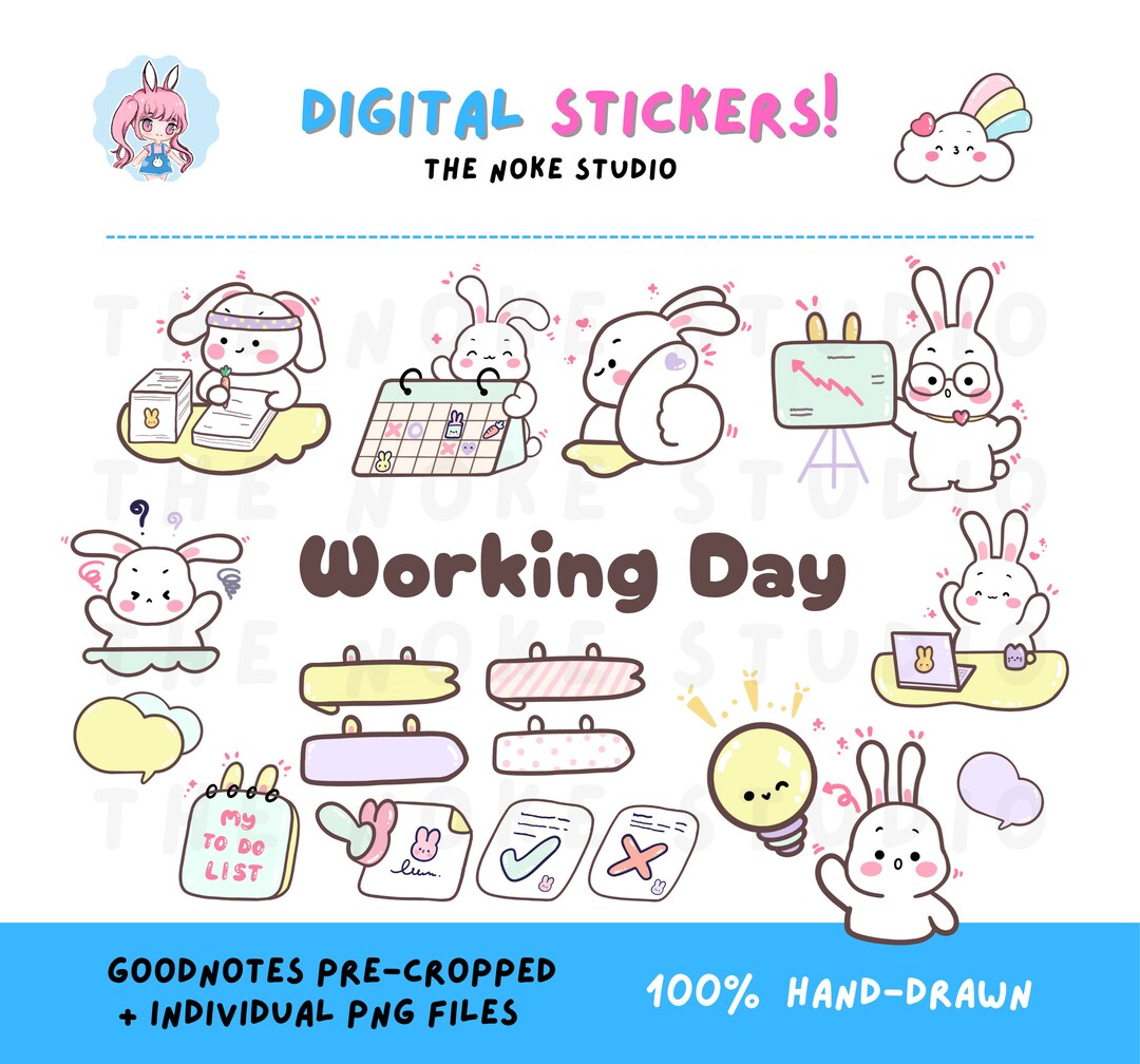 Bunny Digital Working Day Stickers: Printable and Perfect for All ...