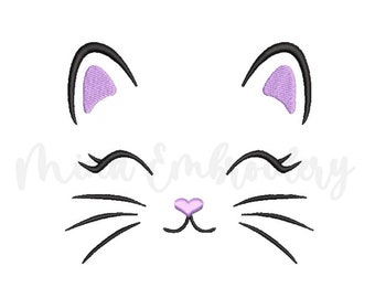 Cute Baby Cat Face Embroidery Design, Animal Embroidery Design, Machine Embroidery Design, 4 Sizes, Instant Download