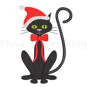 Christmas Black Cat Embroidery Design, Machine Embroidery Design, 5 Sizes, Instant Download