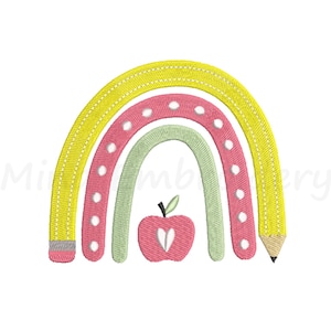 鉛筆レインボー刺繍デザイン、学校用刺繍デザイン、機械刺繍デザイン、5サイズ、即時ダウンロード