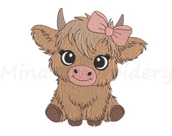 Baby Girl Highland Cow Embroidery Design: 4 Sizes (Instant Download)