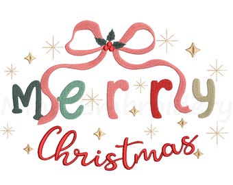 Coquette Merry Christmas Embroidery Design, Machine Embroidery Design, 6 Sizes, Instant Download
