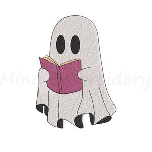 Ghost Reading Book Embroidery Design, Halloween Embroidery Design, Machine Embroidery Design, 5 Sizes, Instant Download