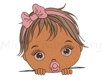 Peekaboo Afro Cute Baby Girl Embroidery Design, Machine Embroidery Design, 3   Sizes,  Instant Download