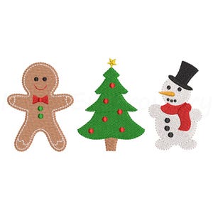 Diseño de bordado de muñeco de nieve, árbol de Navidad y pan de jengibre, diseño de bordado a máquina, 4 tamaños, descarga instantánea