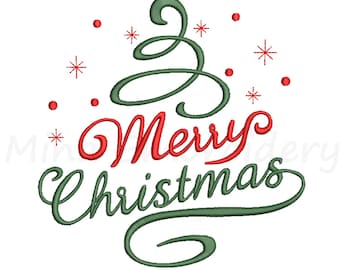 Frohe Weihnachten Stickerei, Weihnachtsbaum Stickerei, Maschinenstickerei, 4 Größen, Instant Download
