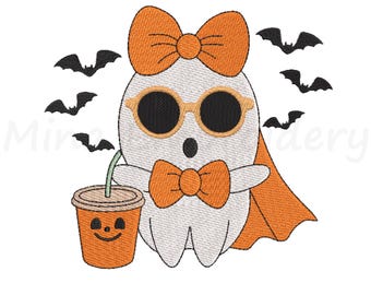 Joli motif de broderie fantôme d'Halloween, motif de broderie fantôme coquette, motif de broderie Machine, 4 tailles, téléchargement immédiat