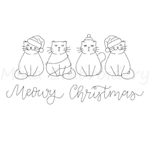 Meowy Christmas Embroidery Design, Cat Christmas Line Art Embroidery Design, Machine Embroidery Design, 6 Sizes, Instant Download