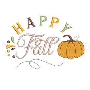 Happy Fall Embroidery Design, Autumn Embroidery Design, Machine Embroidery Design, 5 Sizes, Instant Download